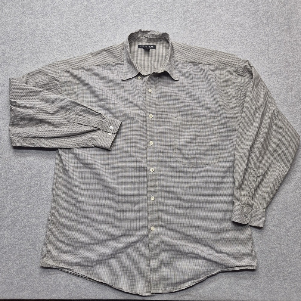 Structure Shirt Mens XL Gray White Check Long Sleeve Button Down 100% Cotton